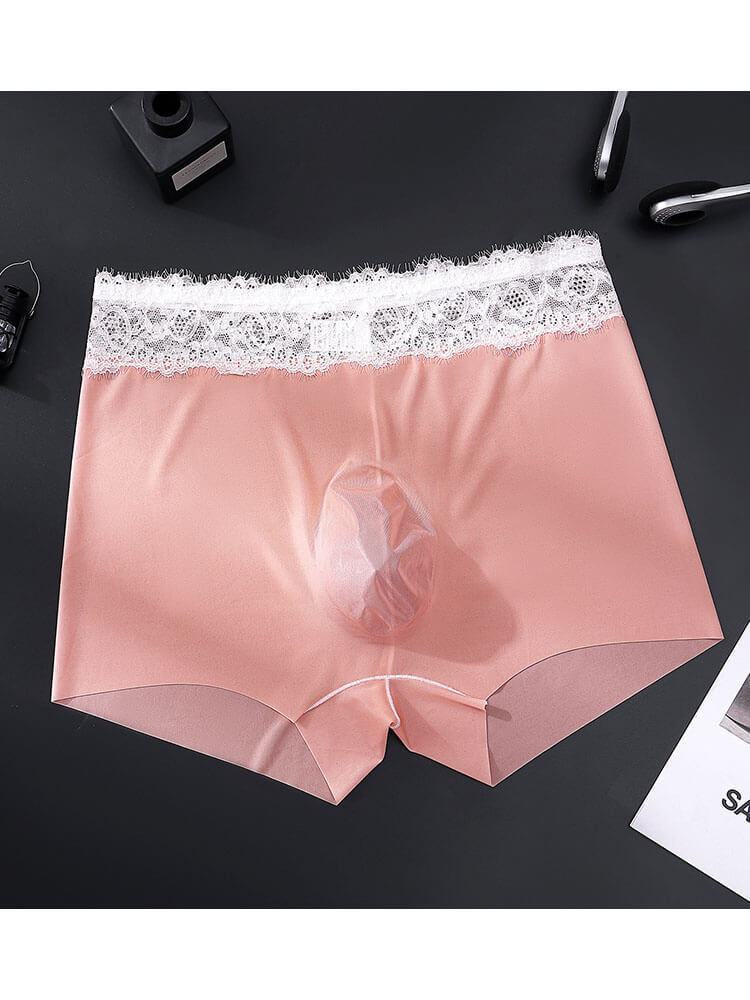Men's Sexy Lace-Trim Seamless Boxer Briefs