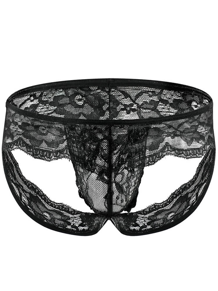 Men's Sexy See-Through Black Lace Thong