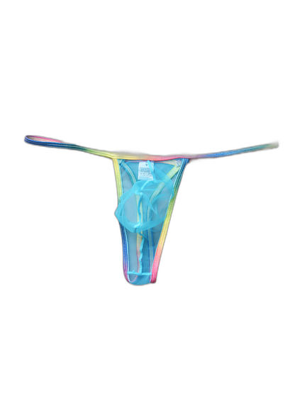 3-pack Men's Sexy Rainbow Transparent Convex Pouch Breathable Thong