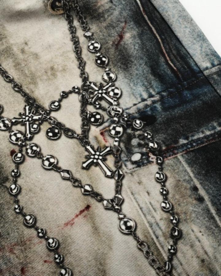 American High-Street Heavy-Duty Metal Chain Printed Pants