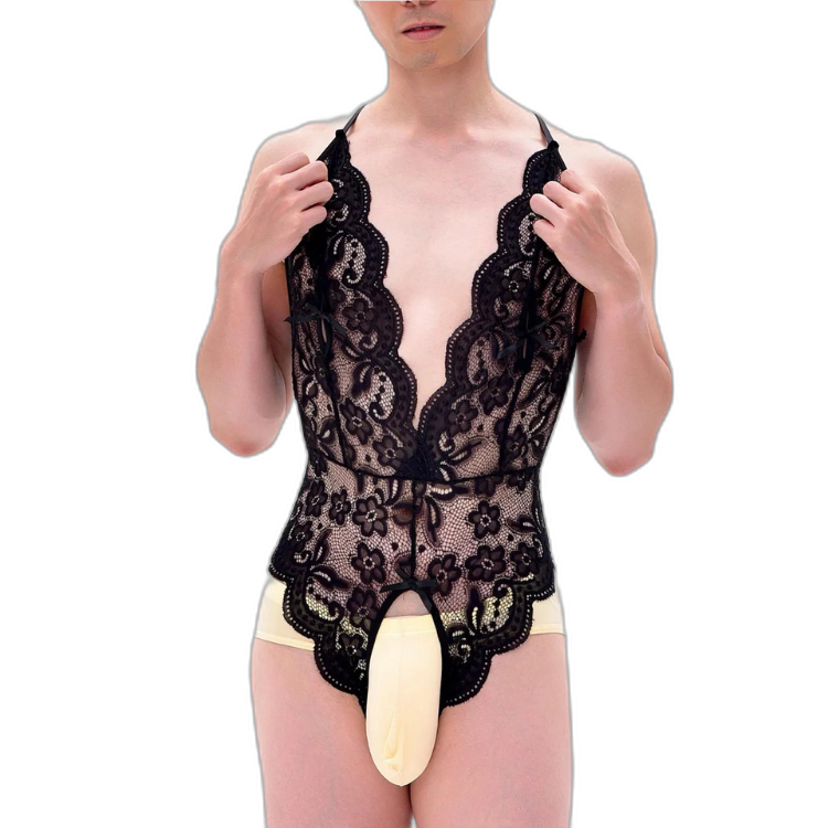 Sissy Lace Bodysuit Leotard for Men