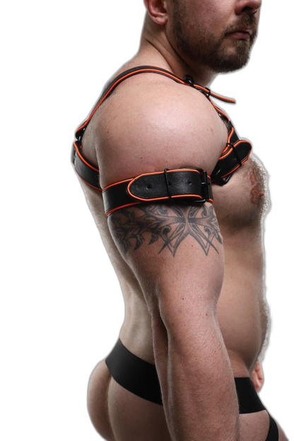 ruff GEAR Leather Reflector Bicep Strap Black Neon Orange