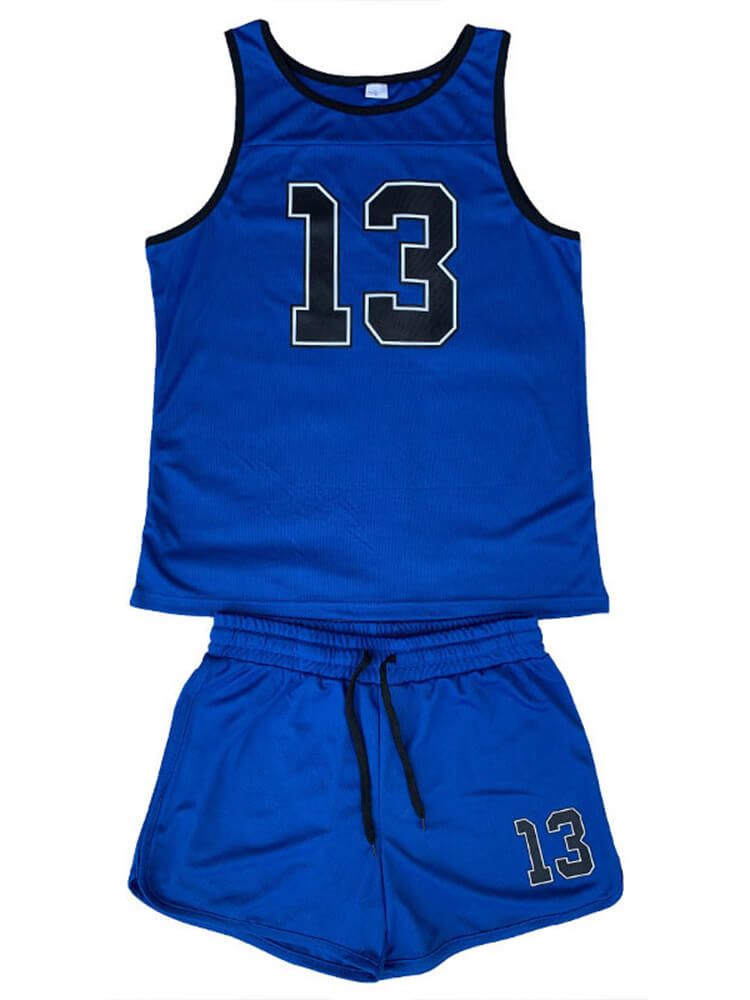 Men's Number Print Vest Shorts Sports Two-Piece Set