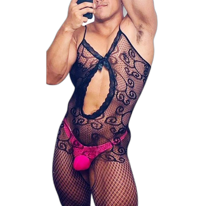 Mesh Charm Suspender One Piece Stockings