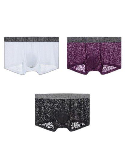 3 Pack Men's Lace Breathable Sweat-Wicking Trunks