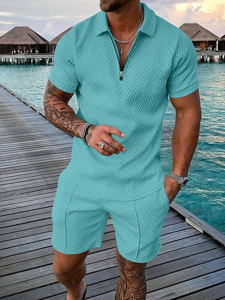 Men's Short Sleeve Polo Shirt And Shorts Set
