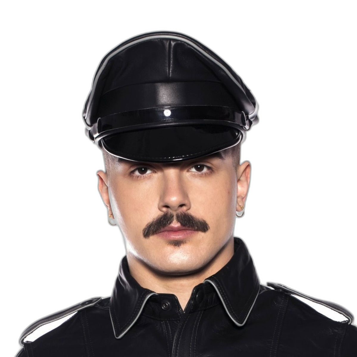 Prowler RED Leather Military Muir Cap Grey Trim
