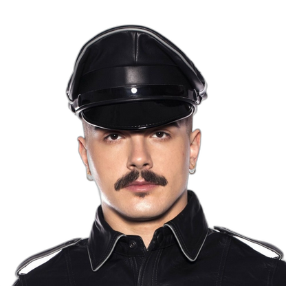 Prowler RED Leather Military Muir Cap Grey Trim
