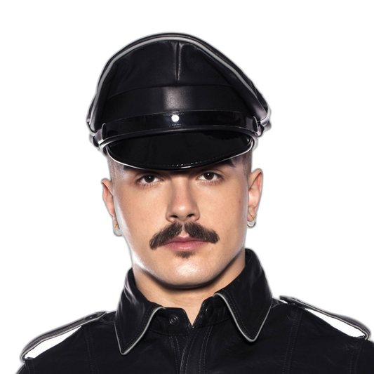 Prowler RED Leather Military Muir Cap Grey Trim