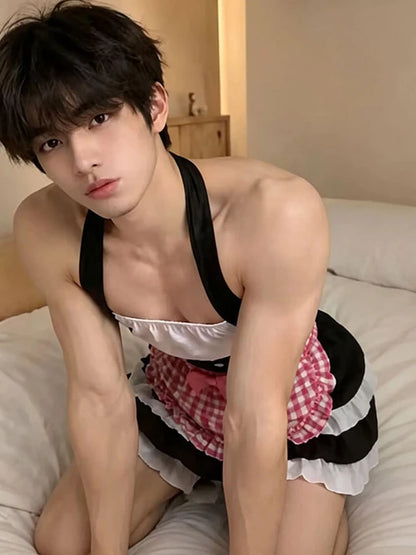 Men's Sexy Halter-Neck Male Servant Costume Set