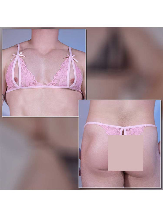 Men's Sexy Lace Hollow Two-Piece Set