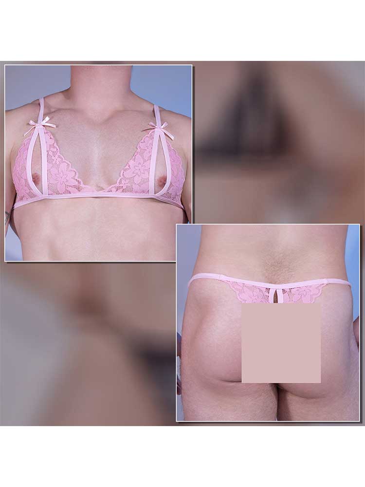 Men's Sexy Lace Hollow Two-Piece Set