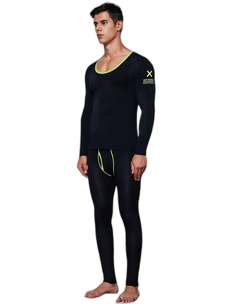 Men's Splicing Lines Cotton Thermal Underwear Set