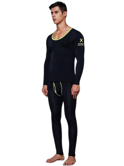 Men's Splicing Lines Cotton Thermal Underwear Set