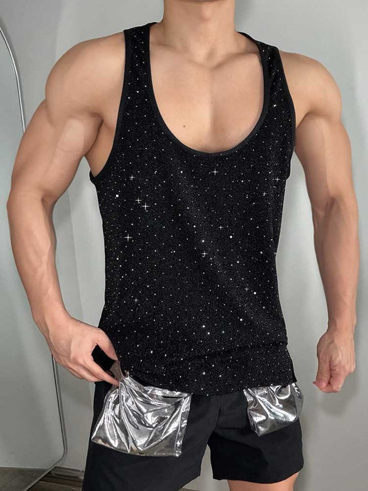 Men's American Shiny Rhinestone Stretch Sports Vest