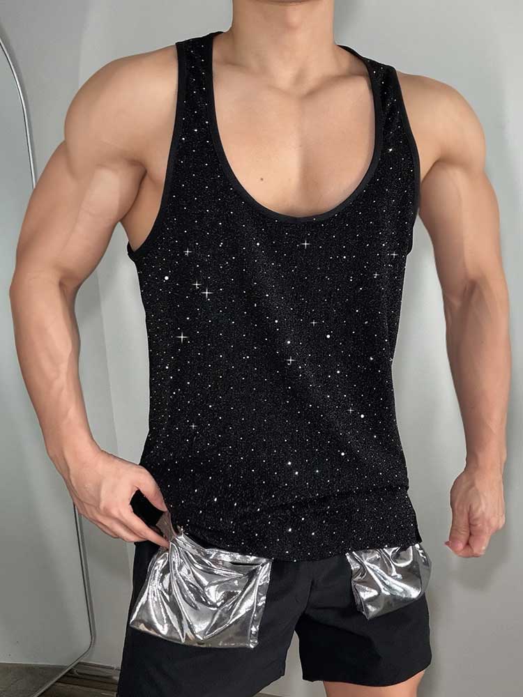 Men's American Shiny Rhinestone Stretch Sports Vest