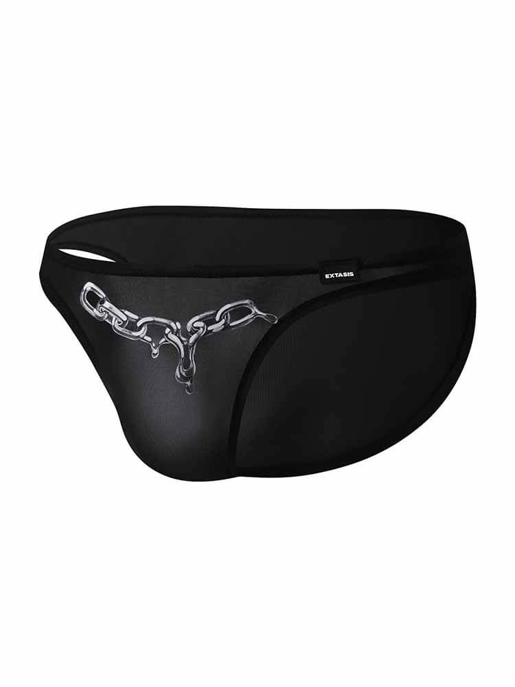 Men's Metal Chain Printed Sheer Tight Briefs