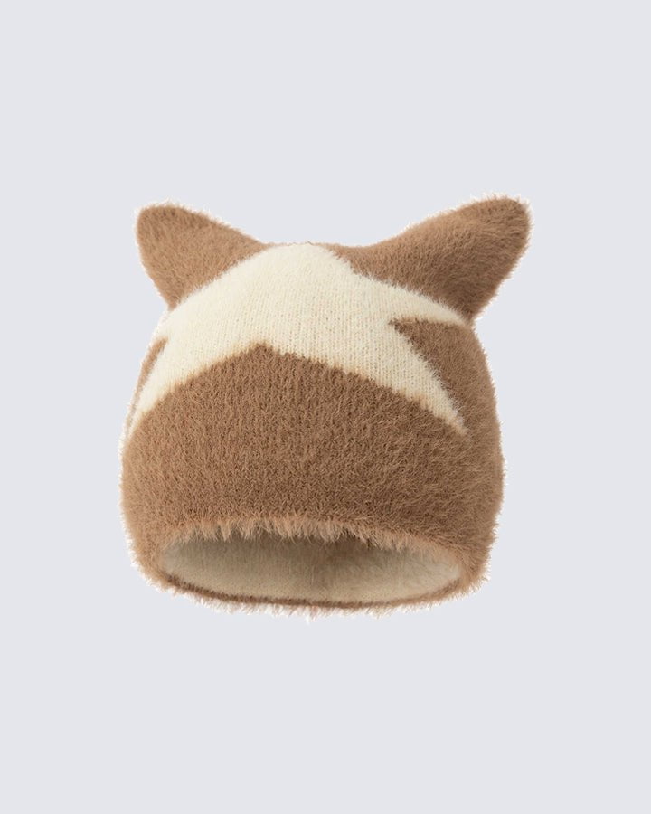 Star Pattern Cat Ears Knit Hat