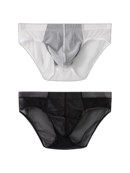 2 Pack Men’s Striped Separate Pouch Thin Briefs