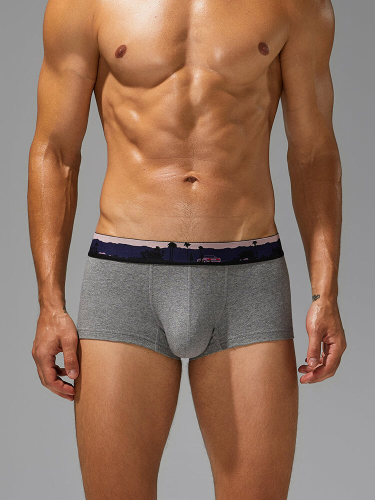 Men's Unique Printed Belt Solid Color Boxer Briefs
