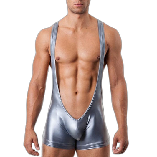Silver PU Leather Bodysuit