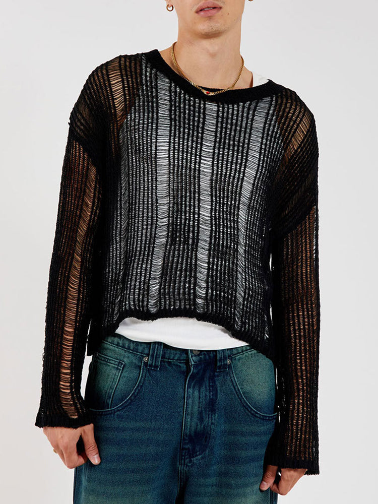 Stretch Cutout Micro Sheer Sweater