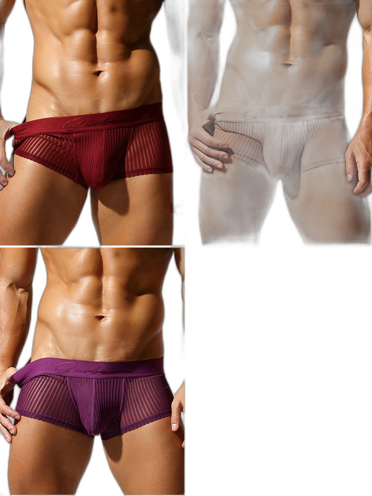 3 Pack Men's Striped Mesh Trunks with Comfort Pouch