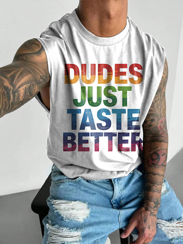 Men's LGBTQ Gay Dudes Just Taste Better Rainbow Print Vest