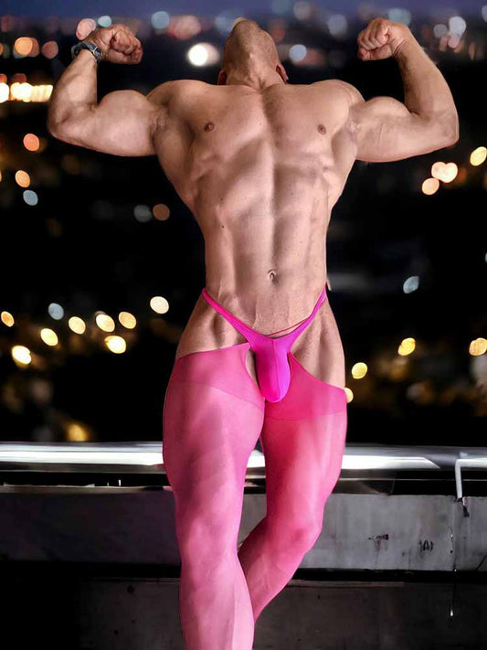 Men's Pink Open Crotch Crossover Stockings