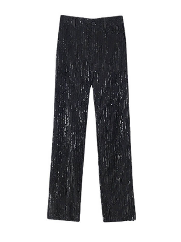 Men's Casual Sequined Tassel Straight Suit Pants