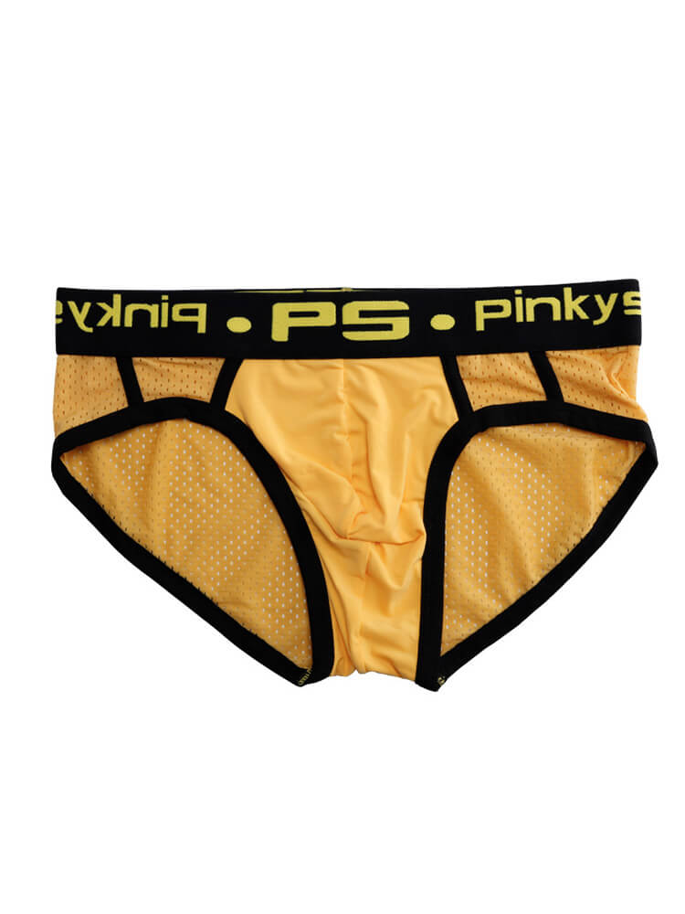 Men's Sexy Solid Color Hollow Nylon Sports Briefs
