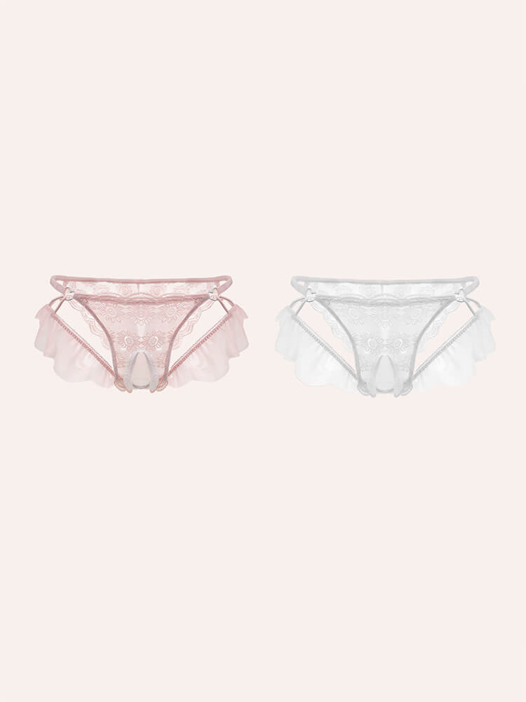 Men's Sexy Soft Lace Trim Hollow Sheer Briefs