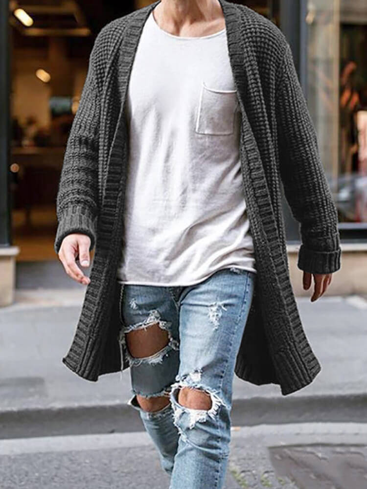 Men's Solid Color Loose Knitted Cardigan