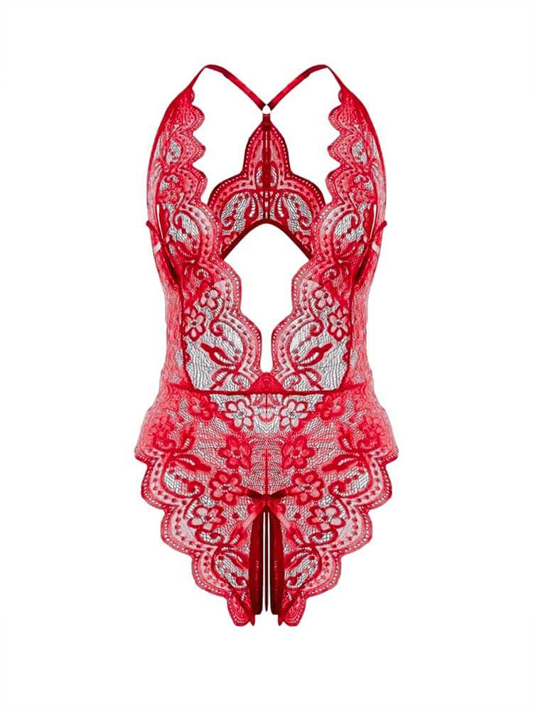 Men's Sexy See-Through Lace Open-Crotch Bodysuit