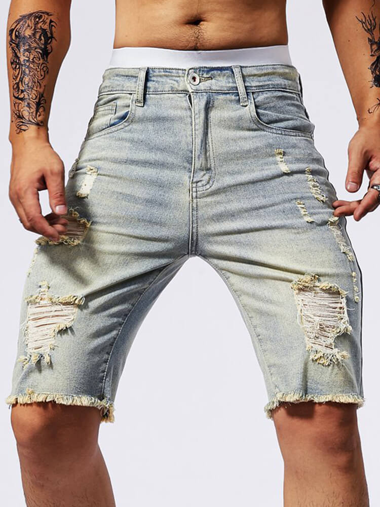 Men's Slim Fit Ripped Denim Shorts