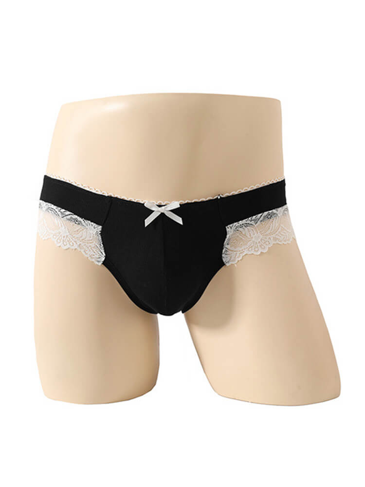 Men's Sexy Lace-Trimmed Bow Breathable Briefs