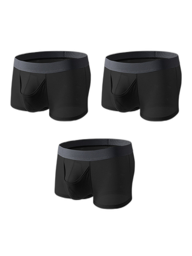 3 Pack Men's Ice Silk Front Split Pouch Breathable Mesh Cooling Comfort Trunks