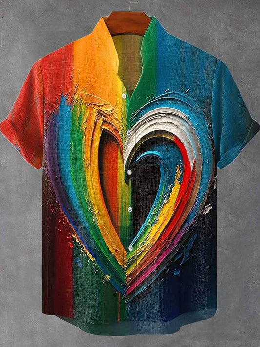 Men's Rainbow Heart Graffiti Short Sleeve Shirt
