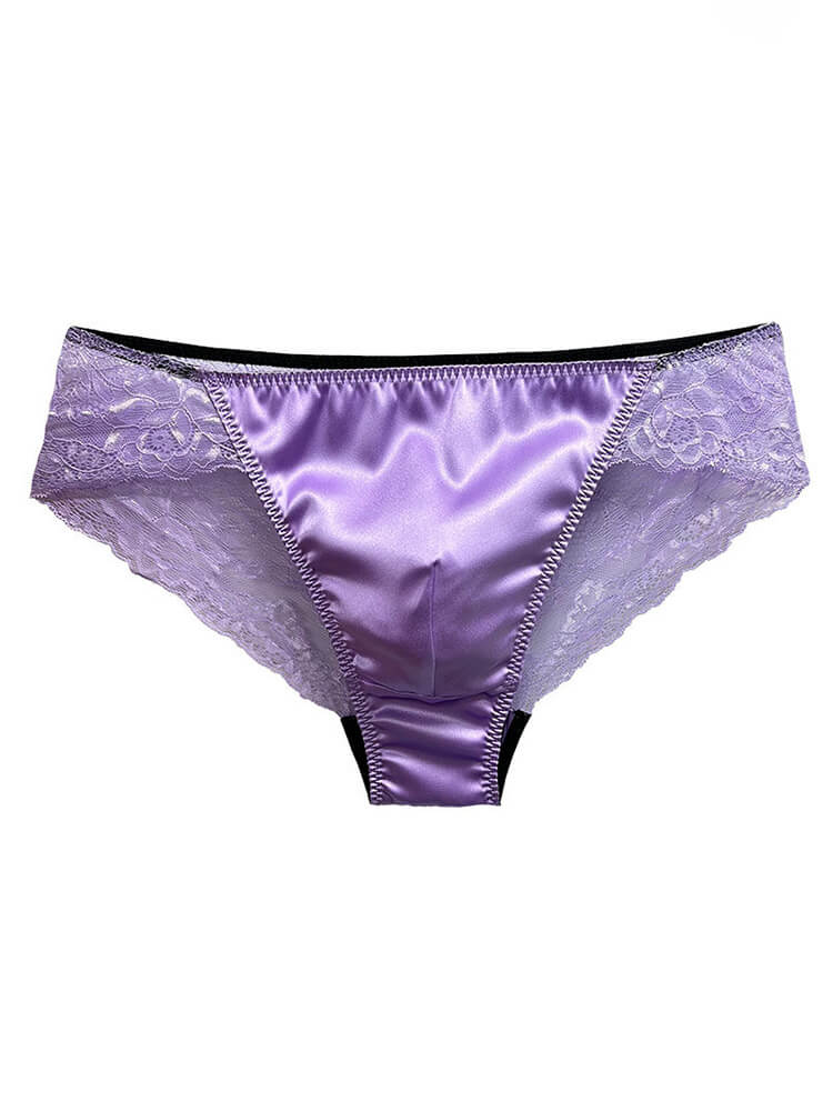 Men's Sexy Low-Rise Sheer Lace Seamless Silk Briefs