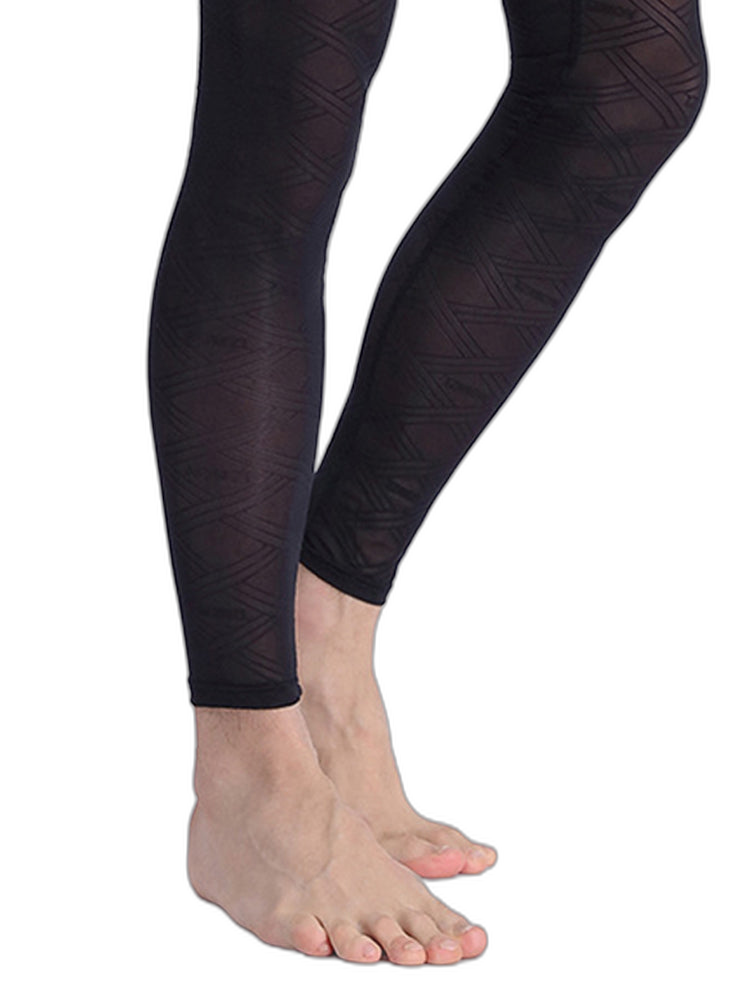Men's Sexy Transparent Ice Silk Jacquard Seamless Tights Warm Pants