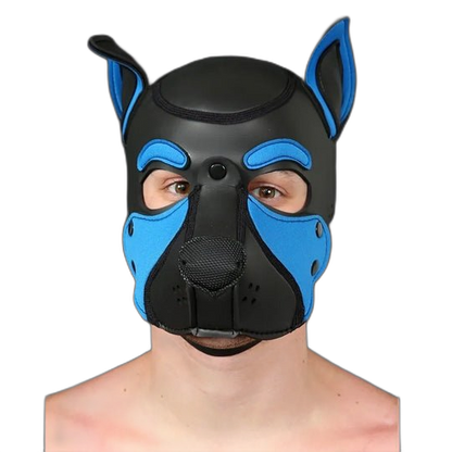 Mr S Leather NEOPRENE FRISKY Puppy Hood | Black & Cobalt