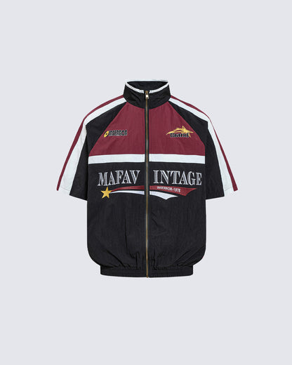 American Retro Embroidered Color-Blocked Deconstructed Flight Jacket