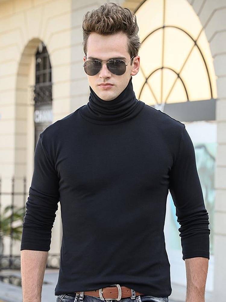 Men's Elastic Slim High Collar Solid Bottoming Shirt