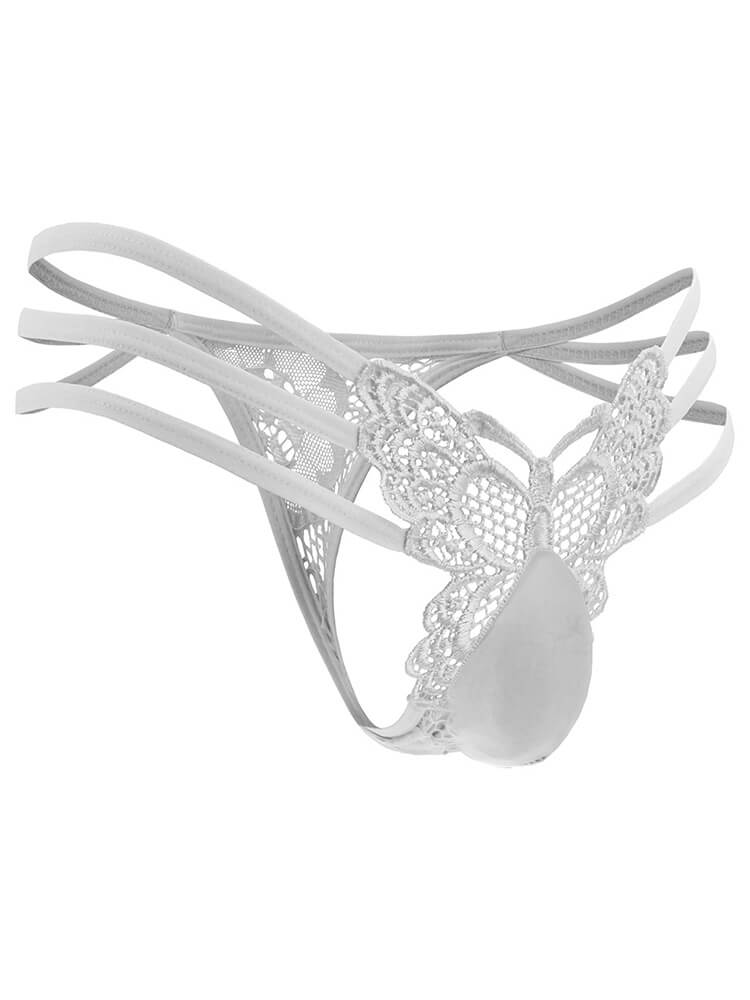 Men's Butterfly Hollow Lace Sheer Low Rise Thong