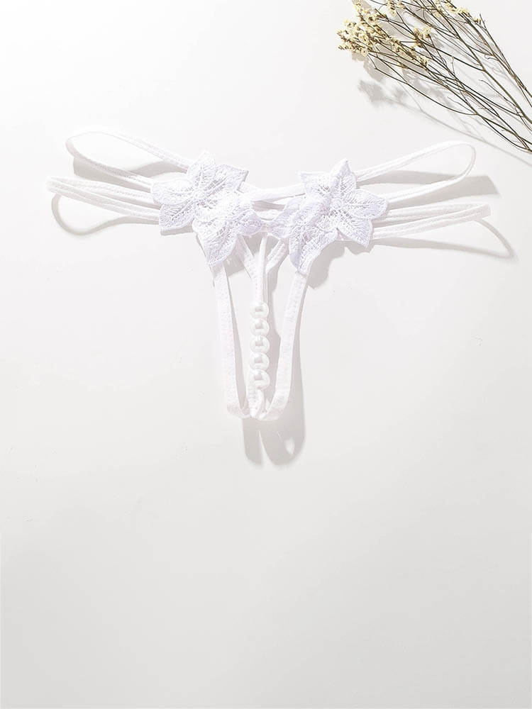 Sexy Thin Strap Hollowed-Out Pearl No-Remove Thong