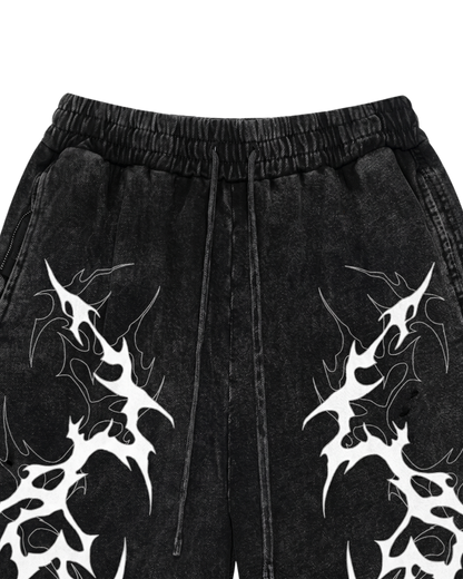 Tribal Graphic Black Denim Shorts