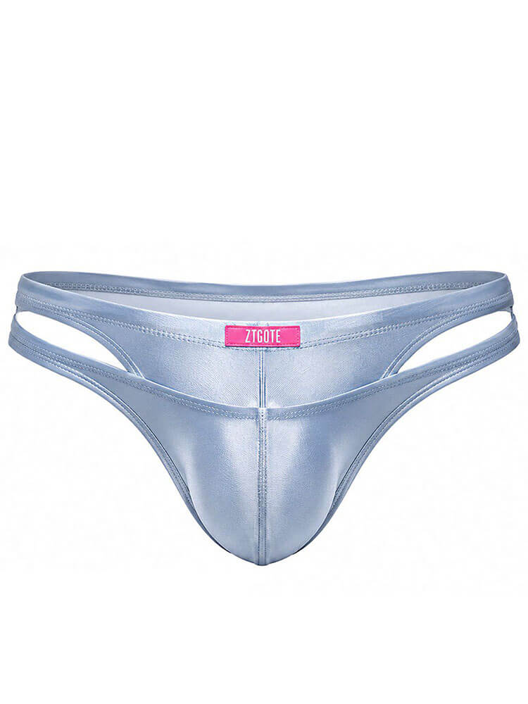 Men's Glossy Satin-Finish Two-Layer Cutout Swim Briefs