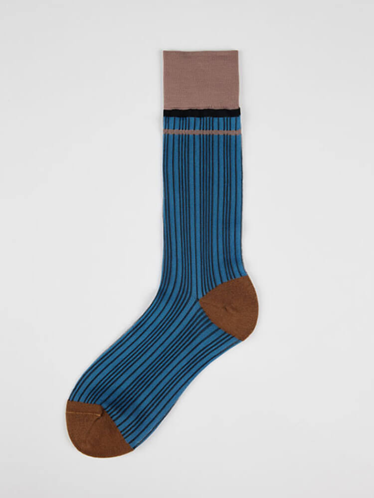 Men's Retro Color Block Thin Striped Calf Socks