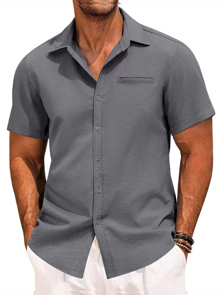 Men's Lapel Solid Color Short-Sleeved Shirt