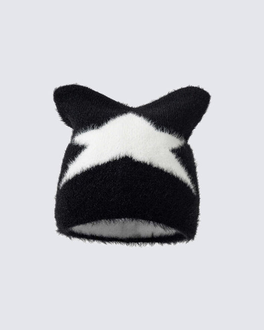 Star Pattern Cat Ears Knit Hat